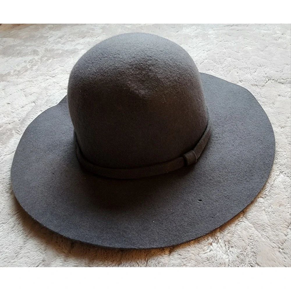 Grey Floppy 100% Wool Boho Hat Wide Brim Felt Fedora One Size Gray